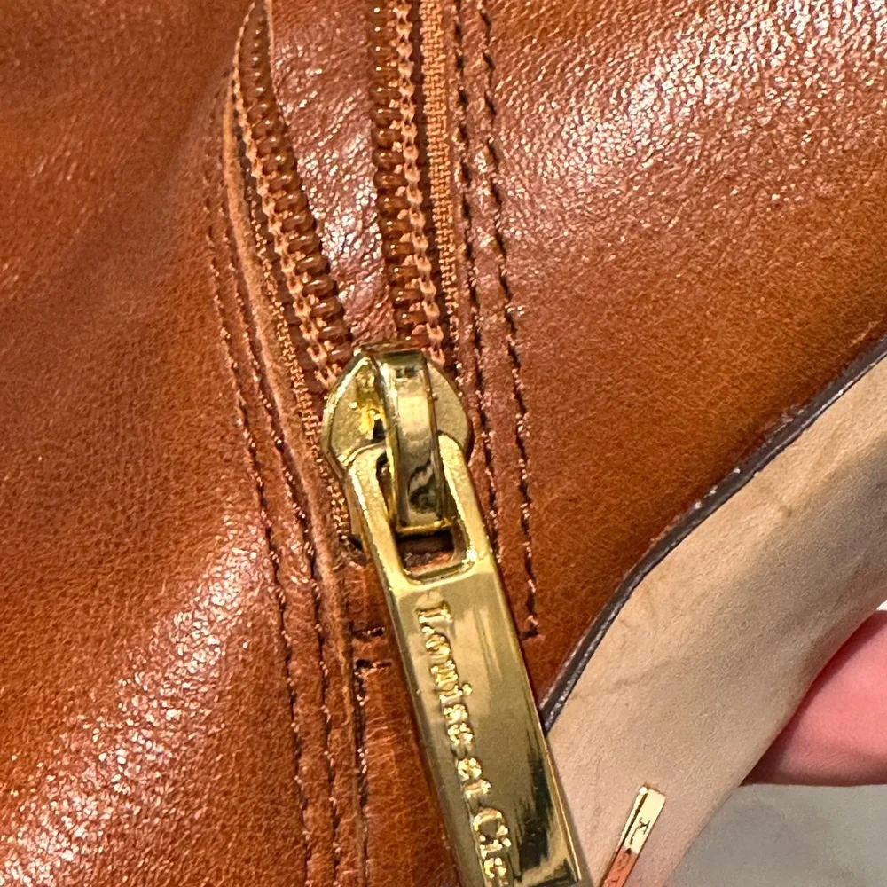 Louise Et Cir Leather Brown/Cognac color
Gold Buckles Stacked Heel Boo… - Picture 7 of 9